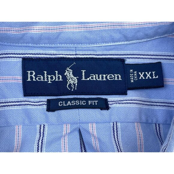 Ralph Lauren Men's Light Blue Striped Classic Fit Button-Down Shirt Sz XXL - Picture 5 of 7